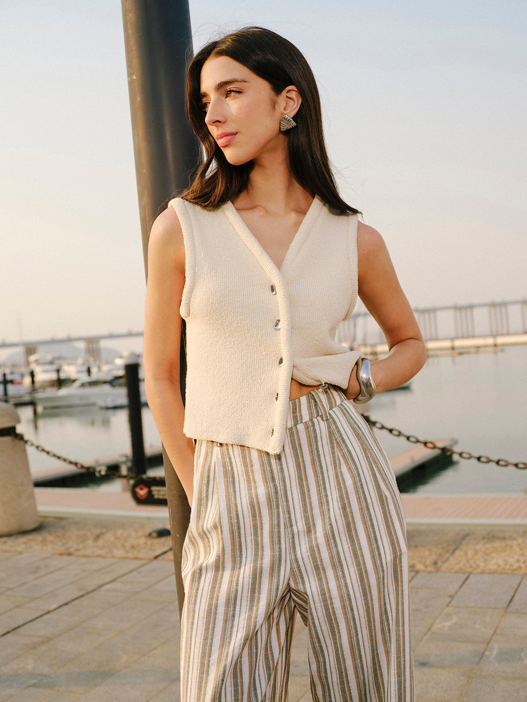 Gilet Pull Sans Manches Boutonné