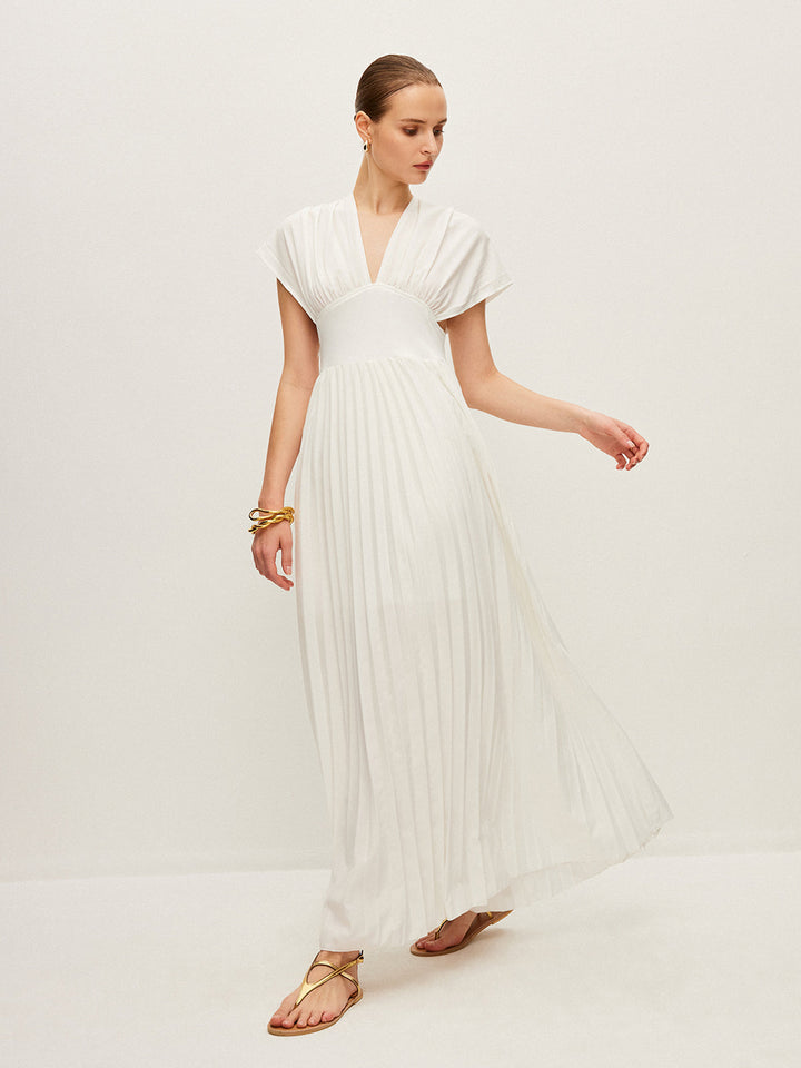 Robe à Manches Courtes Plissées