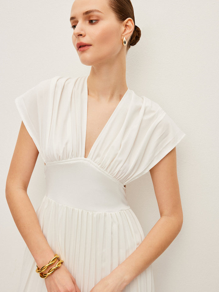 Robe à Manches Courtes Plissées