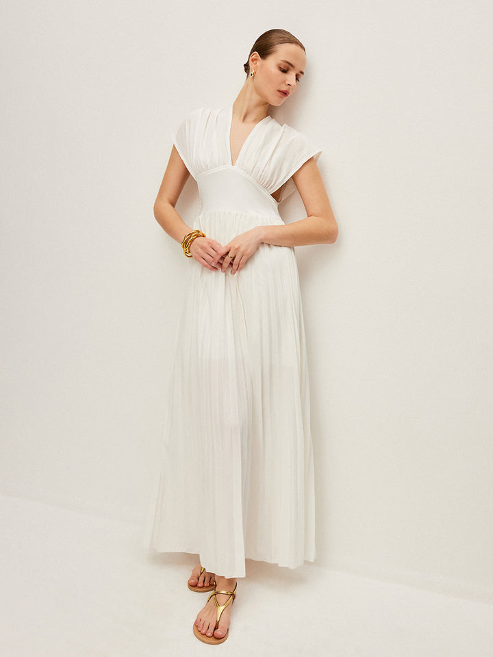 Robe à Manches Courtes Plissées