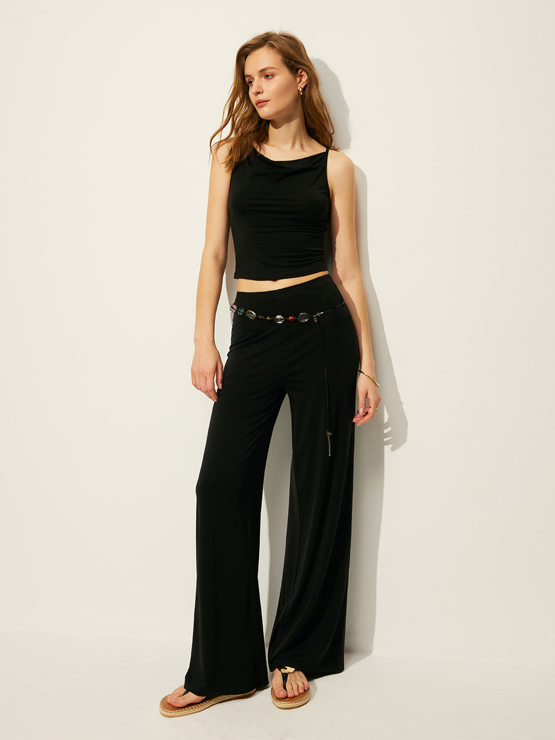 Ensemble Haut Sans Manches et Pantalon Sans Ceinture