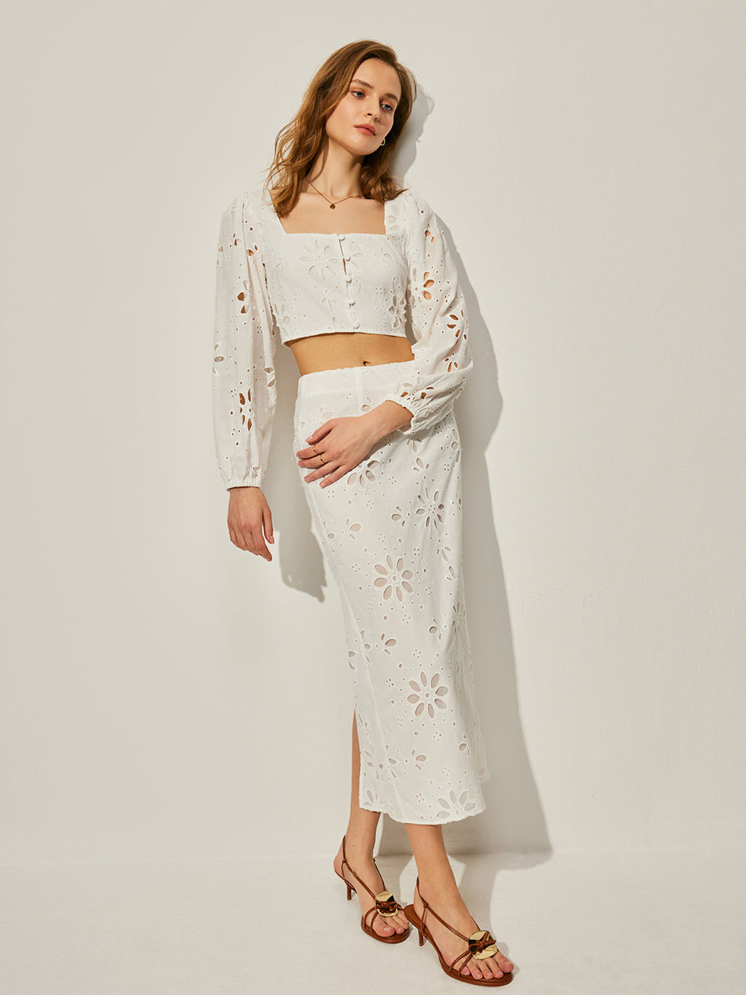 Ensemble Jupe Florale En Coton Creux