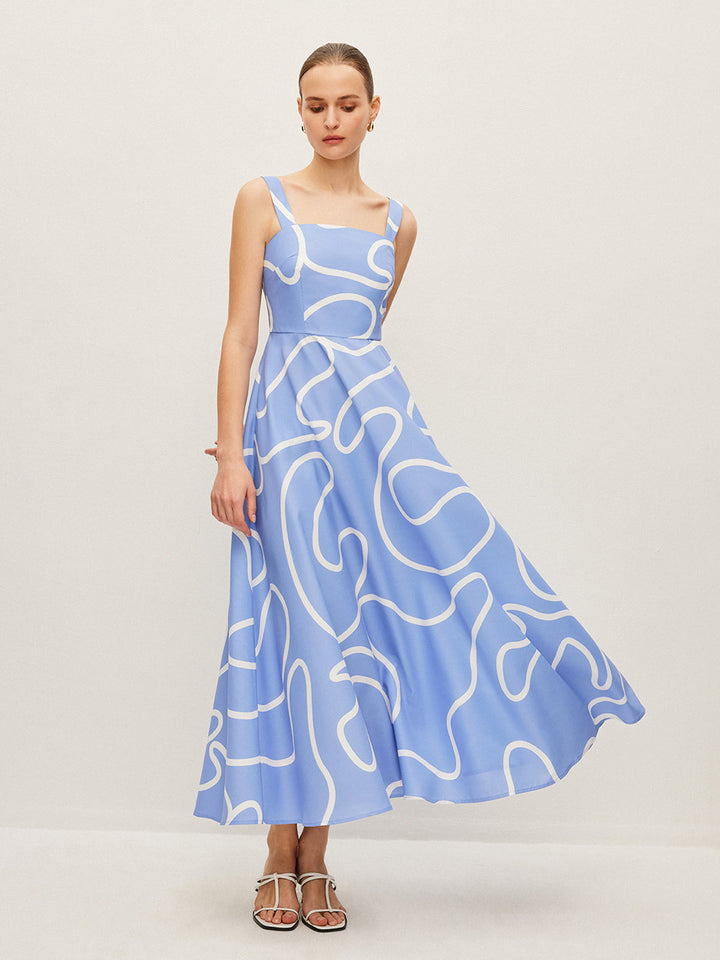 Robe Carrée à Bretelles Imprimée Abstraite