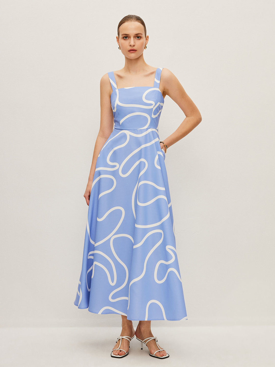 Robe Carrée à Bretelles Imprimée Abstraite