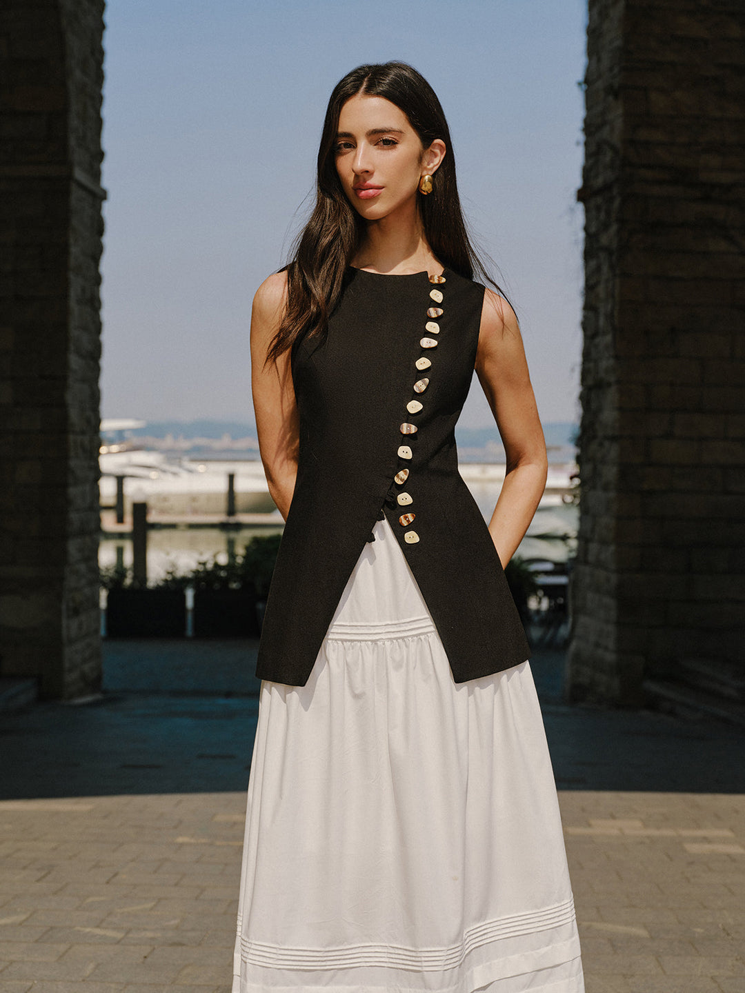 Gilet Boutonné en Mélange de Lin