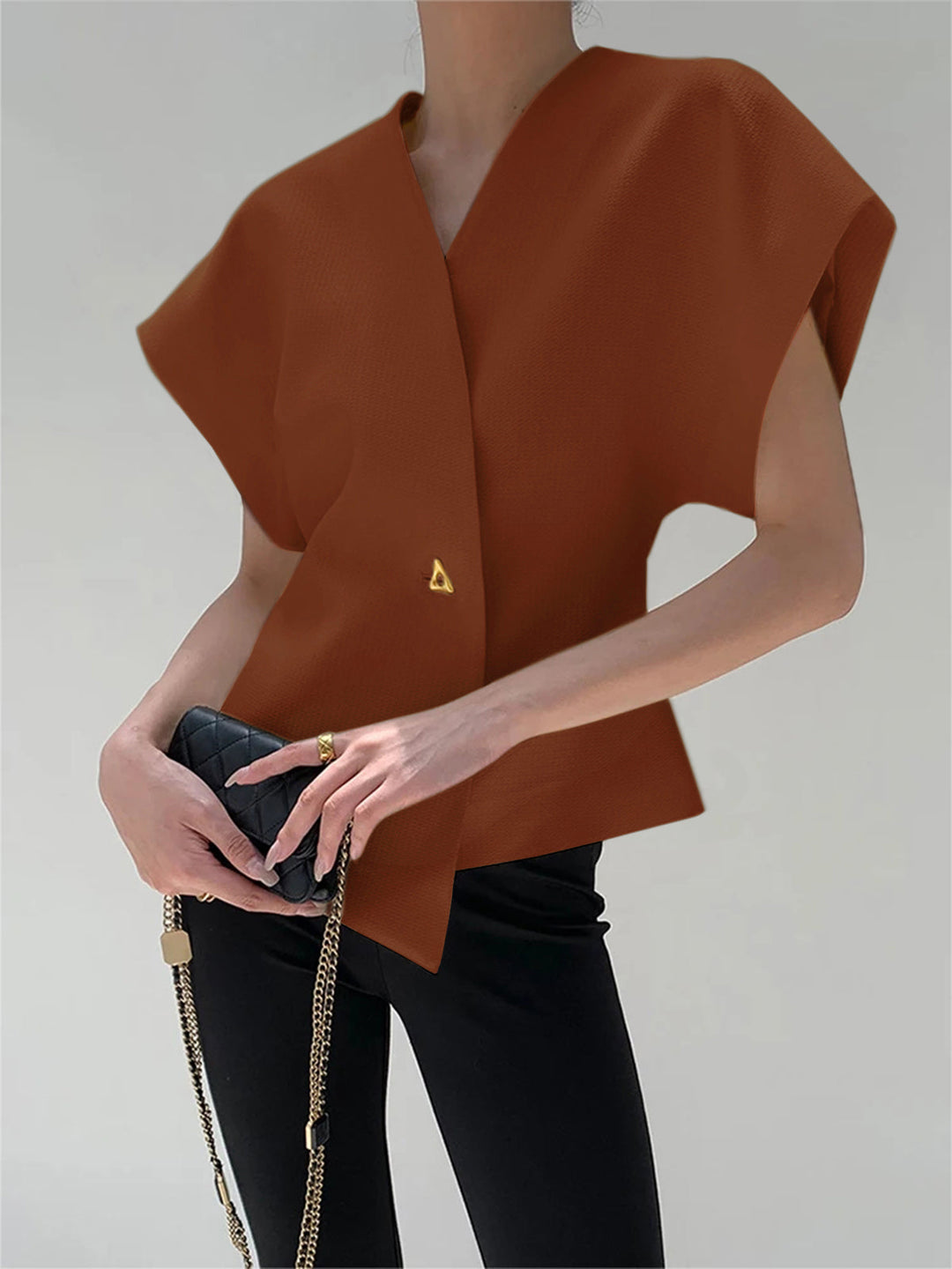 Blouse tendance à col en V boutonnée