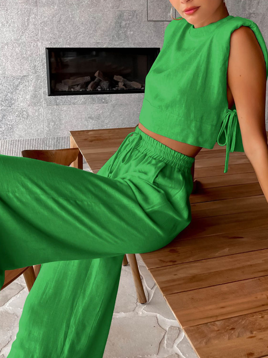 Ensemble De Pantalon Large Deux Pièces en Lin Utility