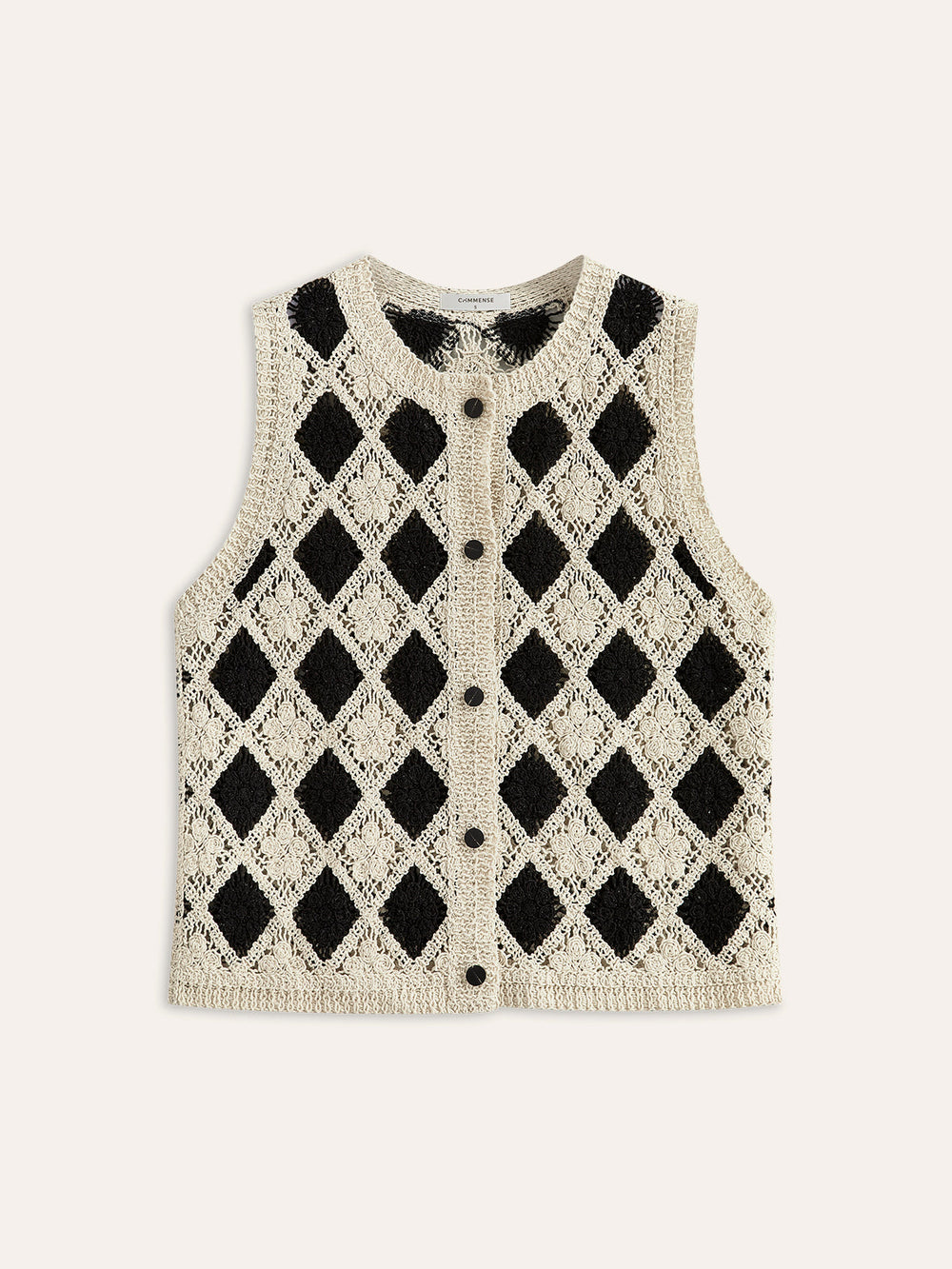Gilet en tricot à motif diamant brodé