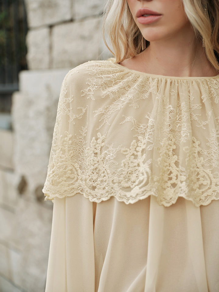 Blouse Semi-Transparente en Dentelle et Mousseline