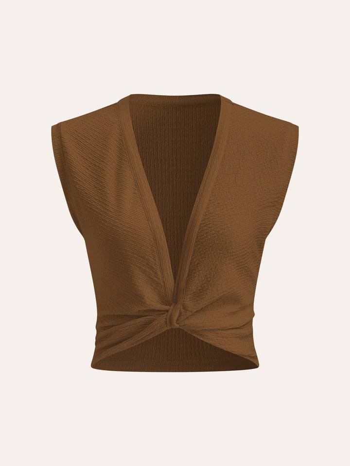 Top Sans Manches à Noeud Devant V-Neck
