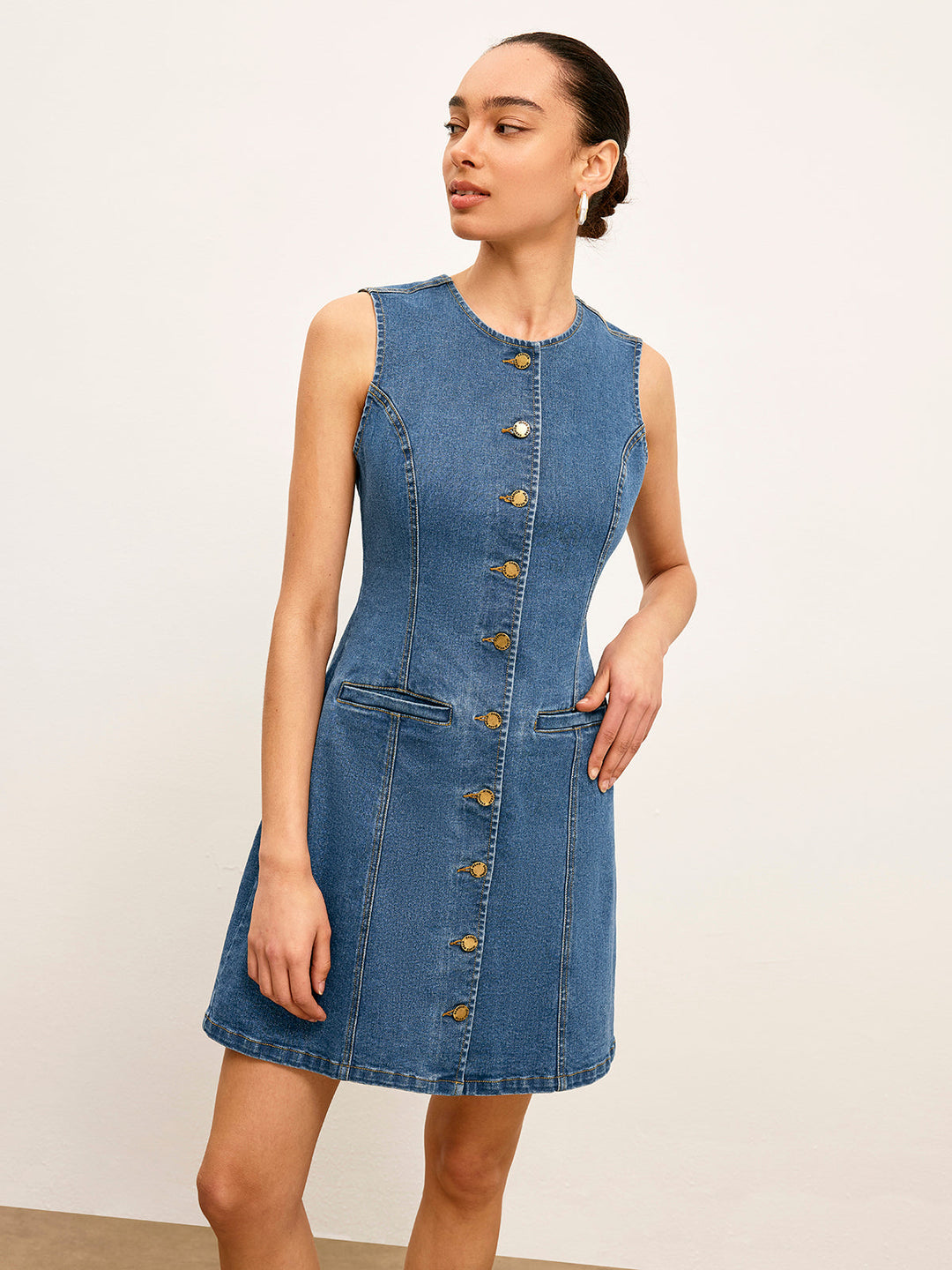 Robe en jean à poches détail et boutons