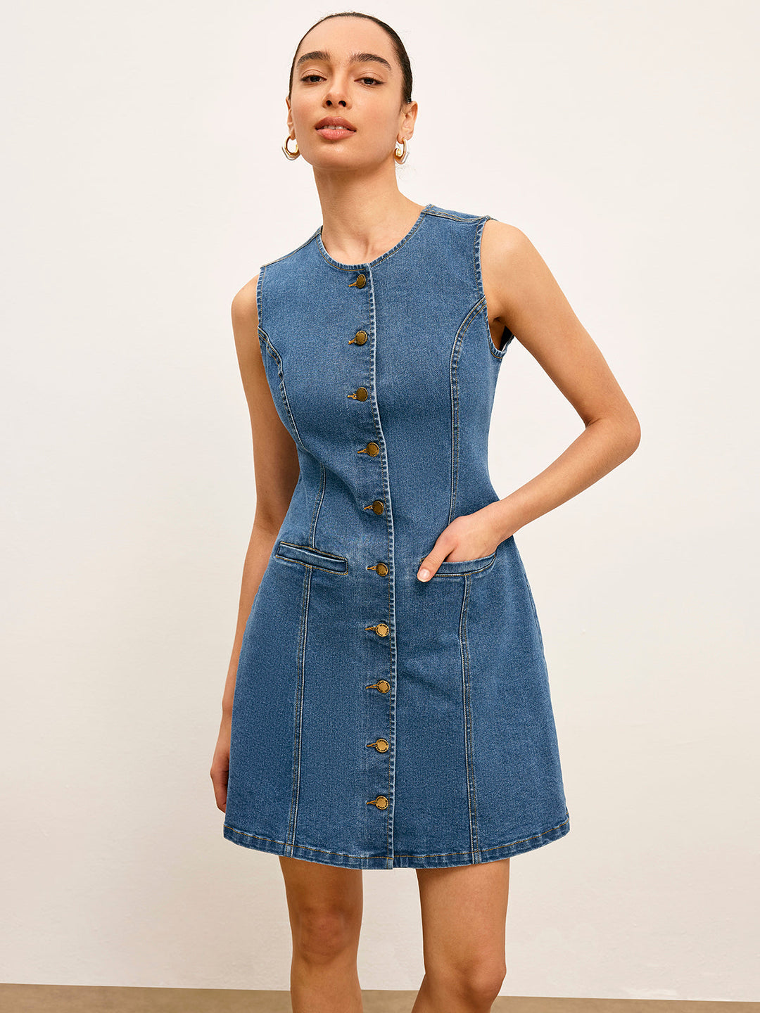 Robe en jean à poches détail et boutons