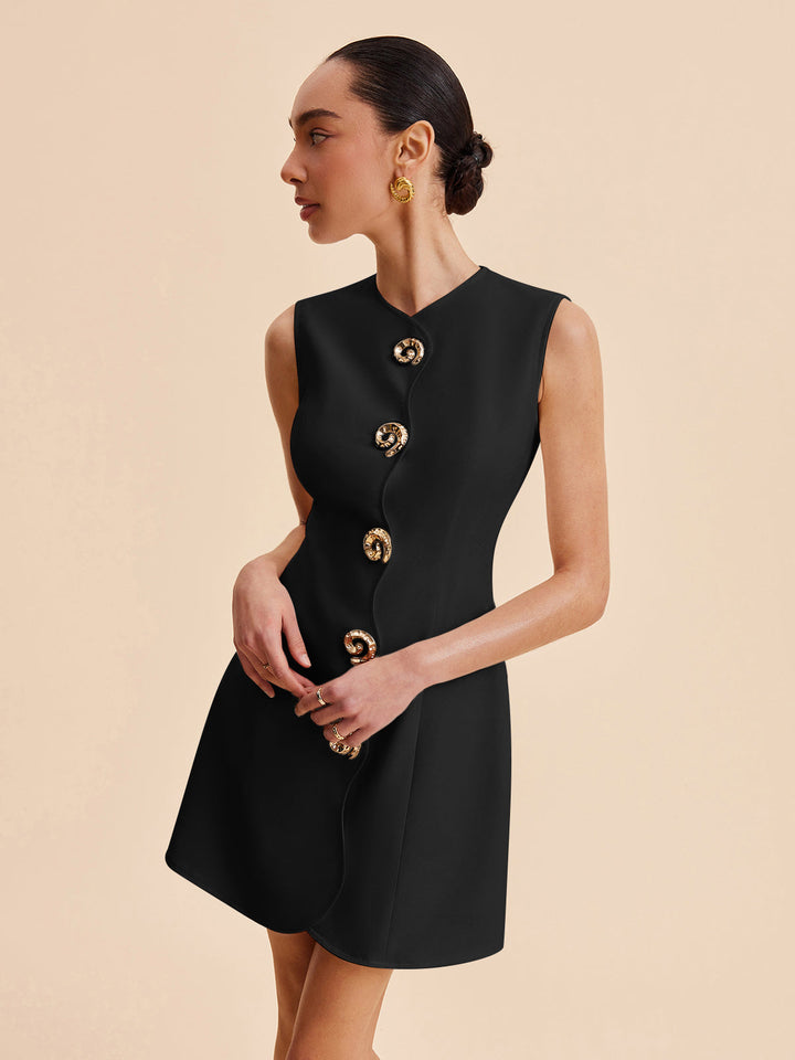 Robe asymétrique sans manches à boutons