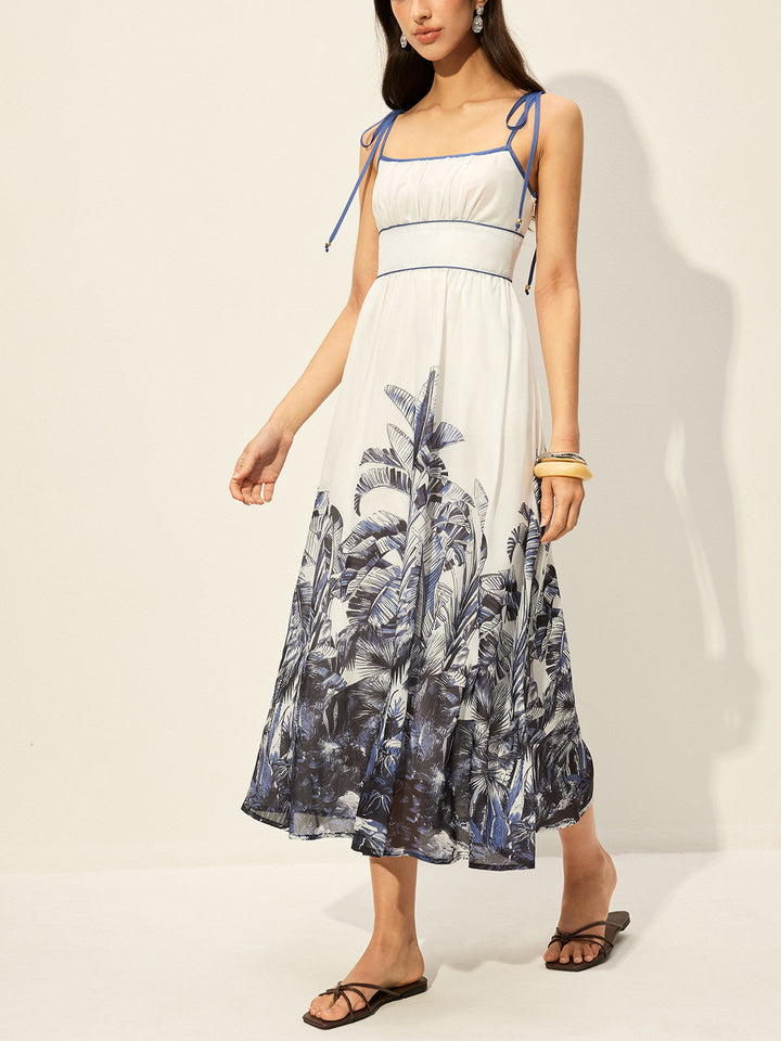 Robe à bretelles imprimé tropical