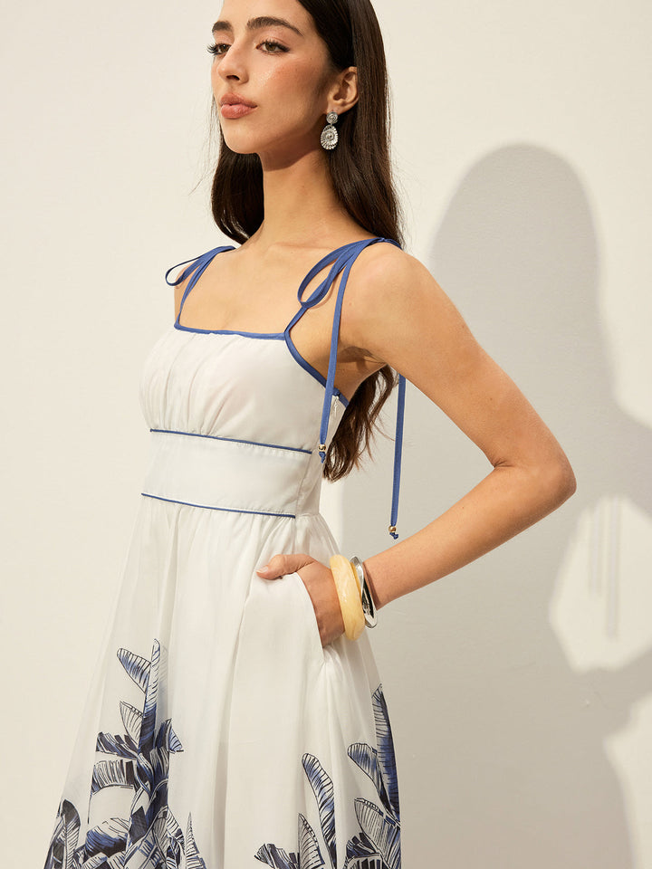 Robe à bretelles imprimé tropical