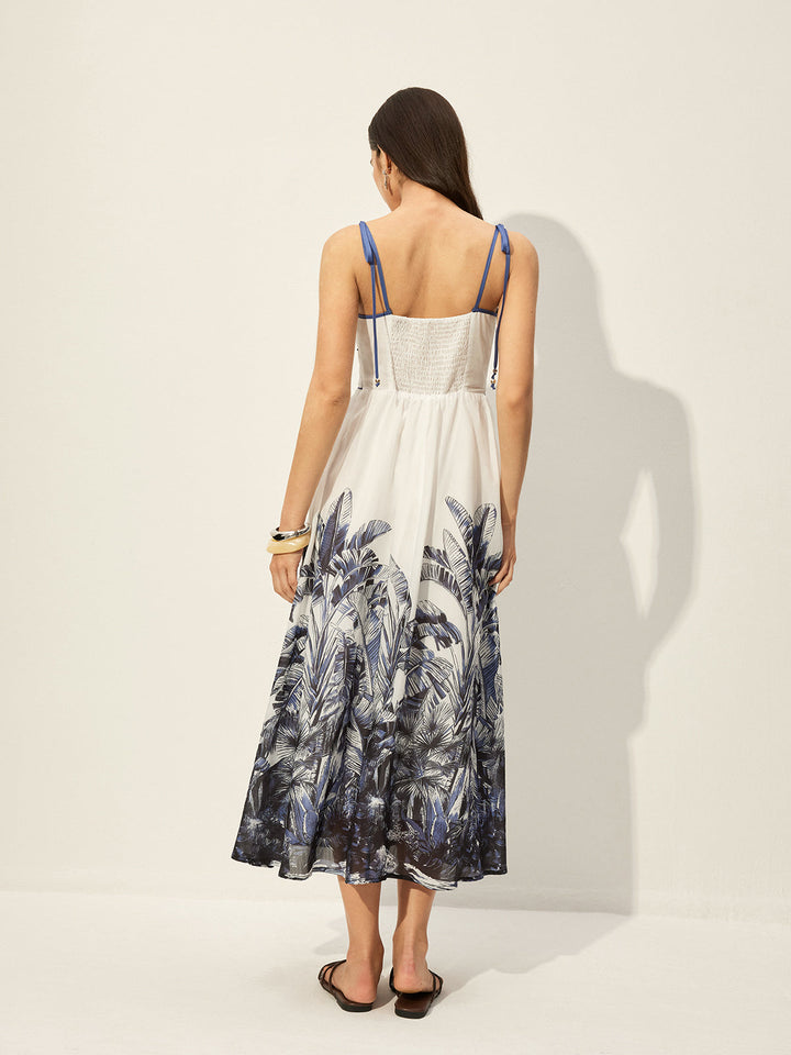 Robe à bretelles imprimé tropical