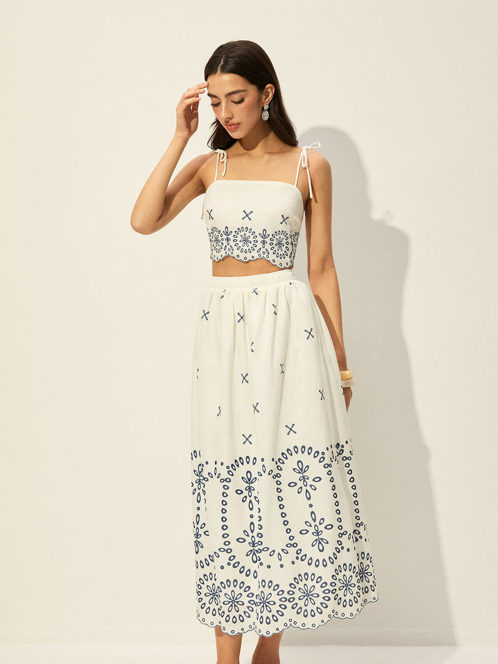 Ensemble jupe et haut court brodé