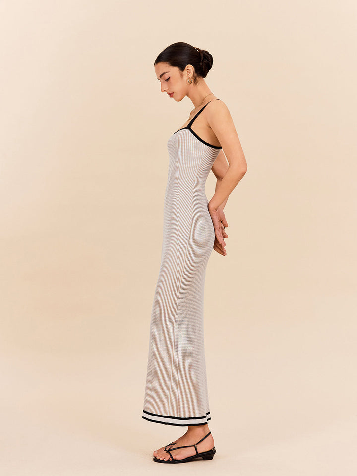 Robe Pull Col Roulé à Bretelles Contrastées à Rayures