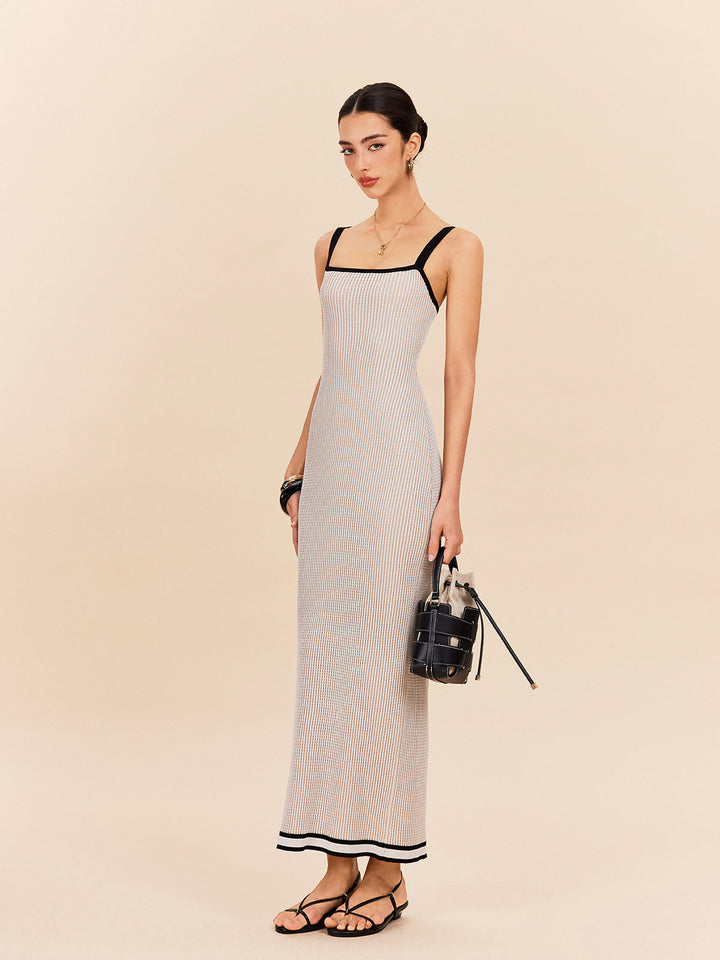 Robe Pull Col Roulé à Bretelles Contrastées à Rayures