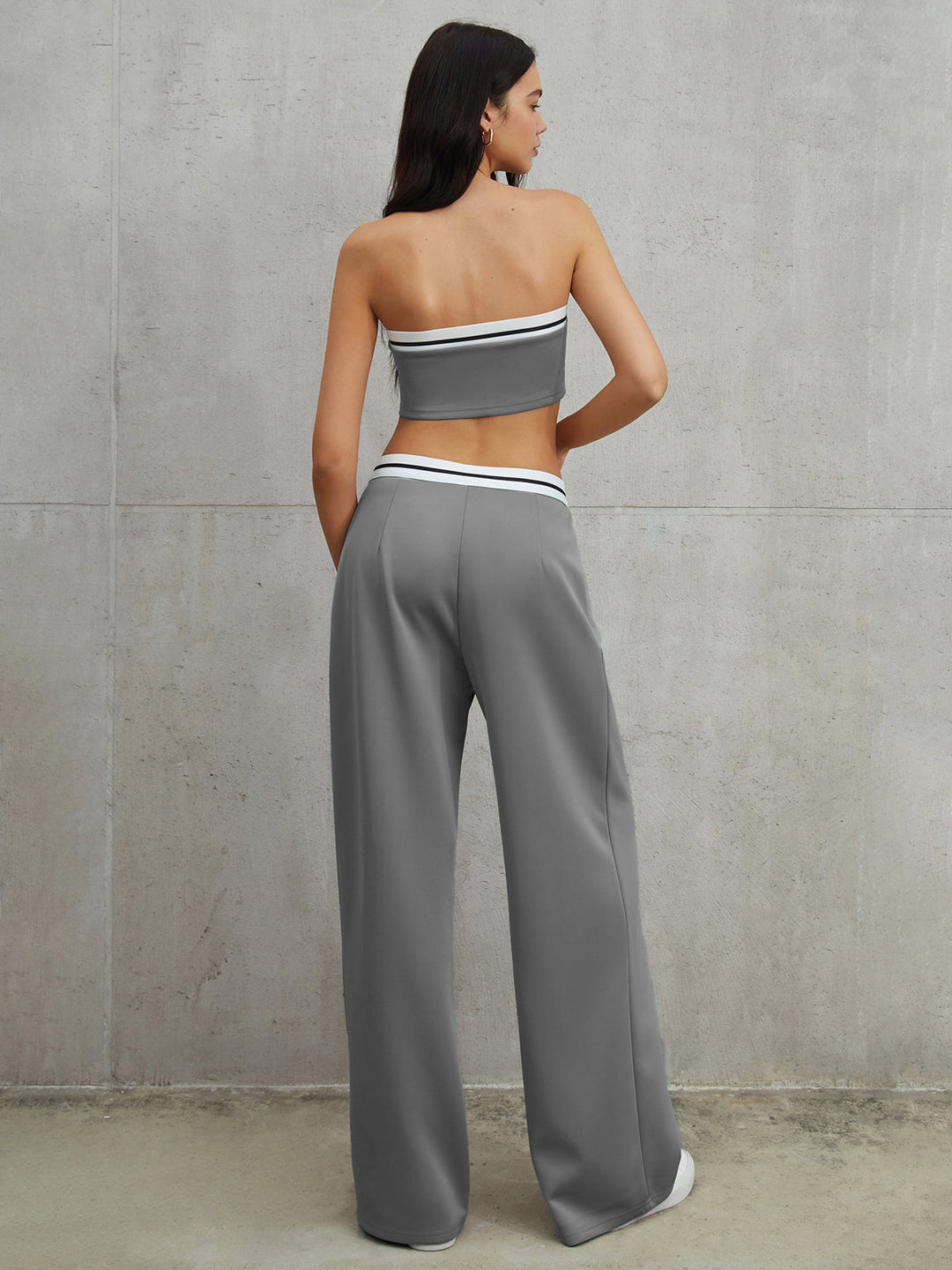 Ensemble Pantalon Jupe Tube à Taille Contrastante Deux Pièces
