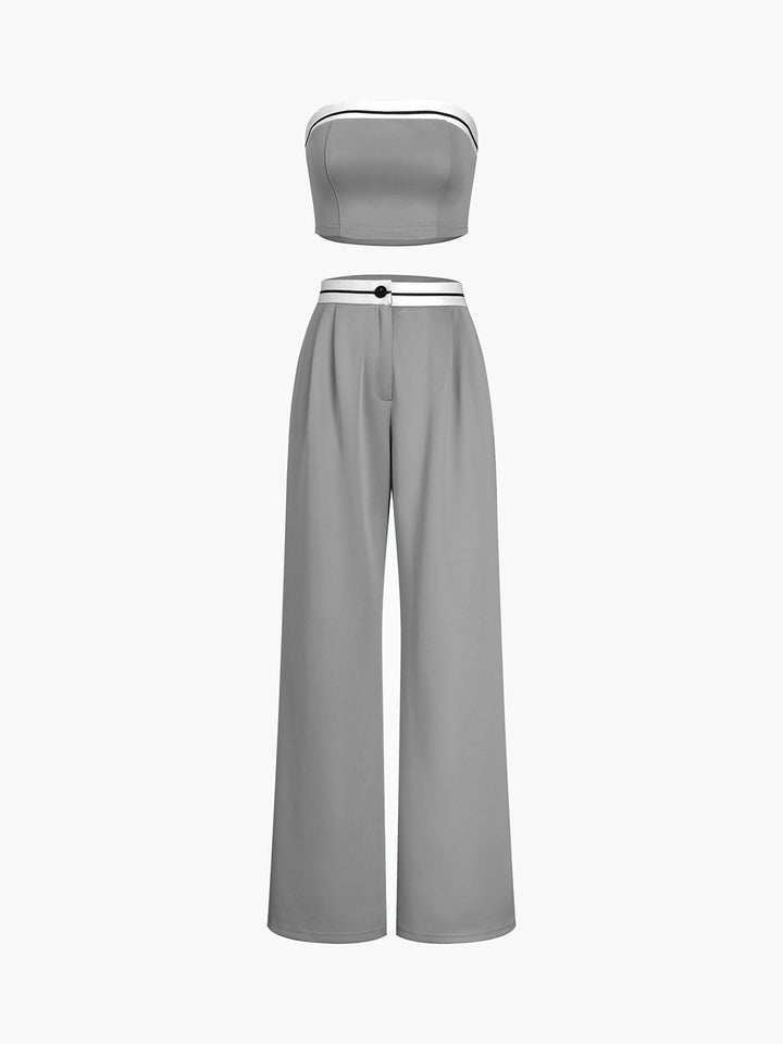 Ensemble Pantalon Jupe Tube à Taille Contrastante Deux Pièces
