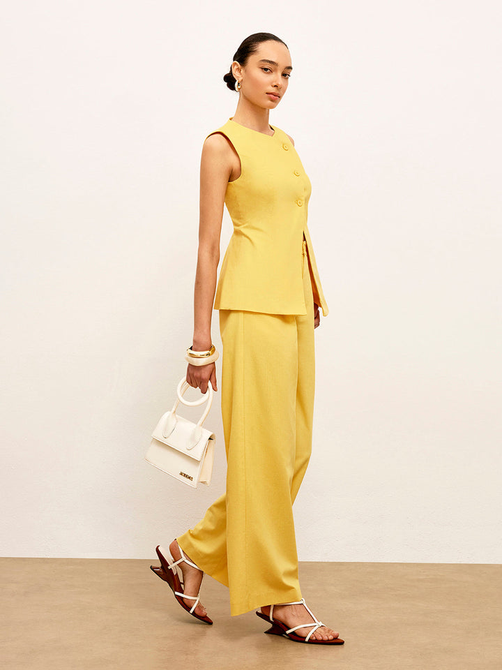 Pantalon Robe Mi-Taille en Lin et Coton
