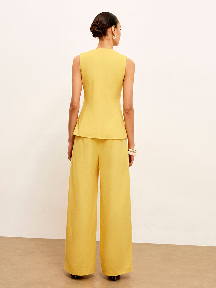 Pantalon Robe Mi-Taille en Lin et Coton