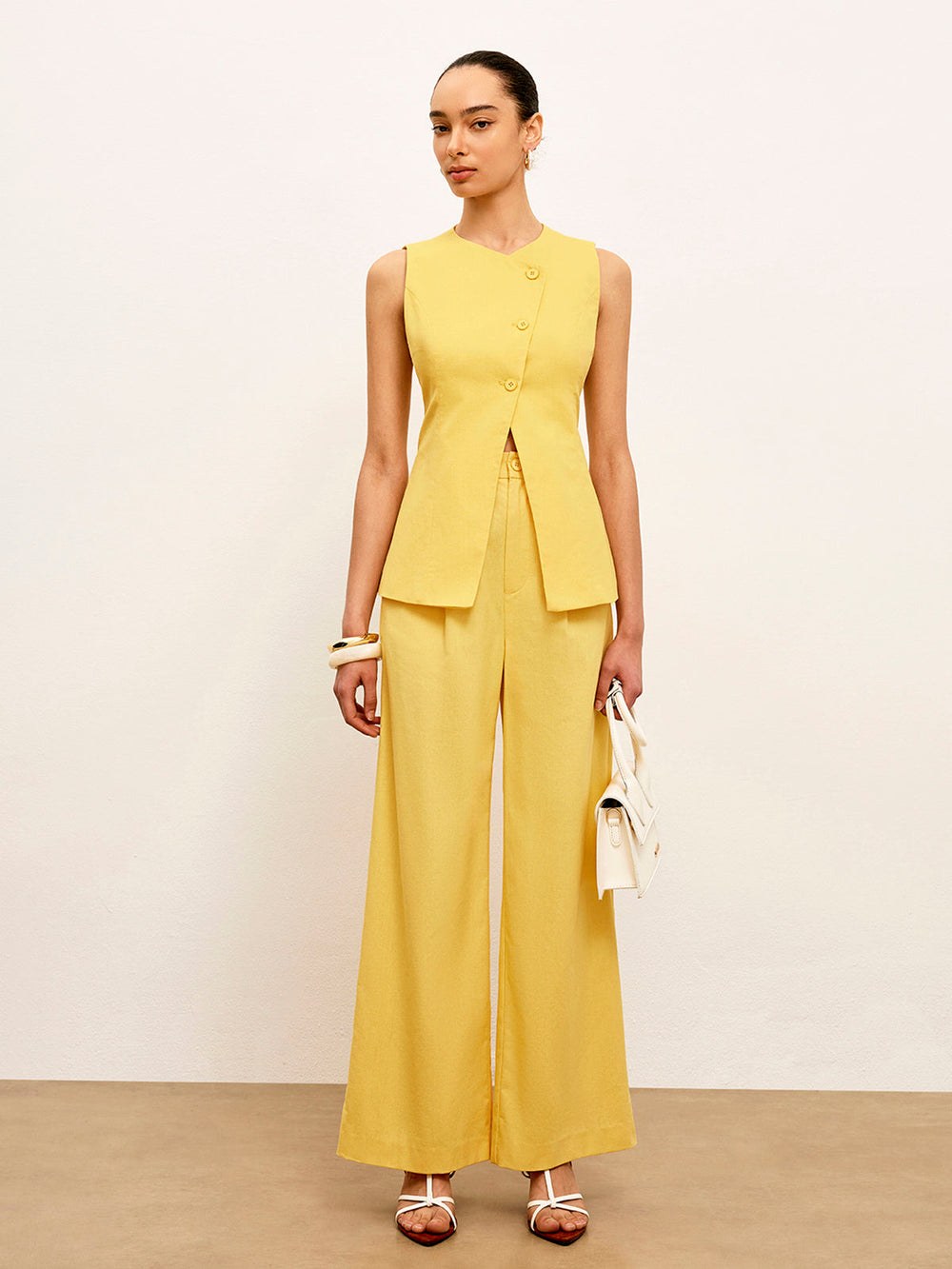 Pantalon Robe Mi-Taille en Lin et Coton