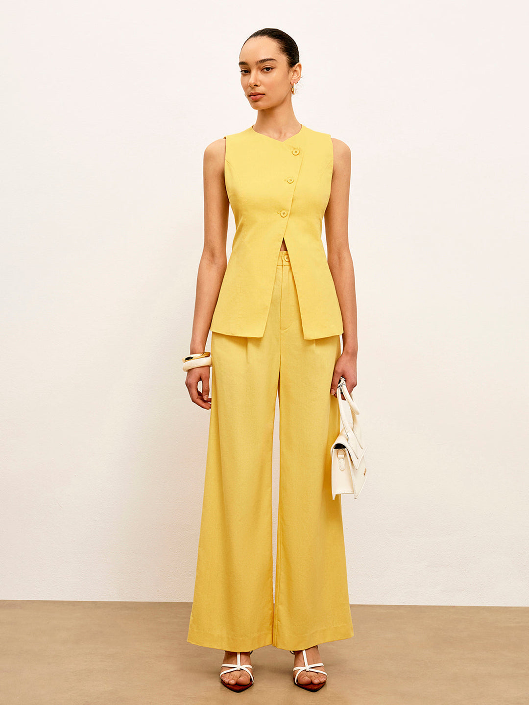 Pantalon Robe Mi-Taille en Lin et Coton