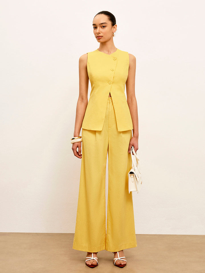 Pantalon Robe Mi-Taille en Lin et Coton