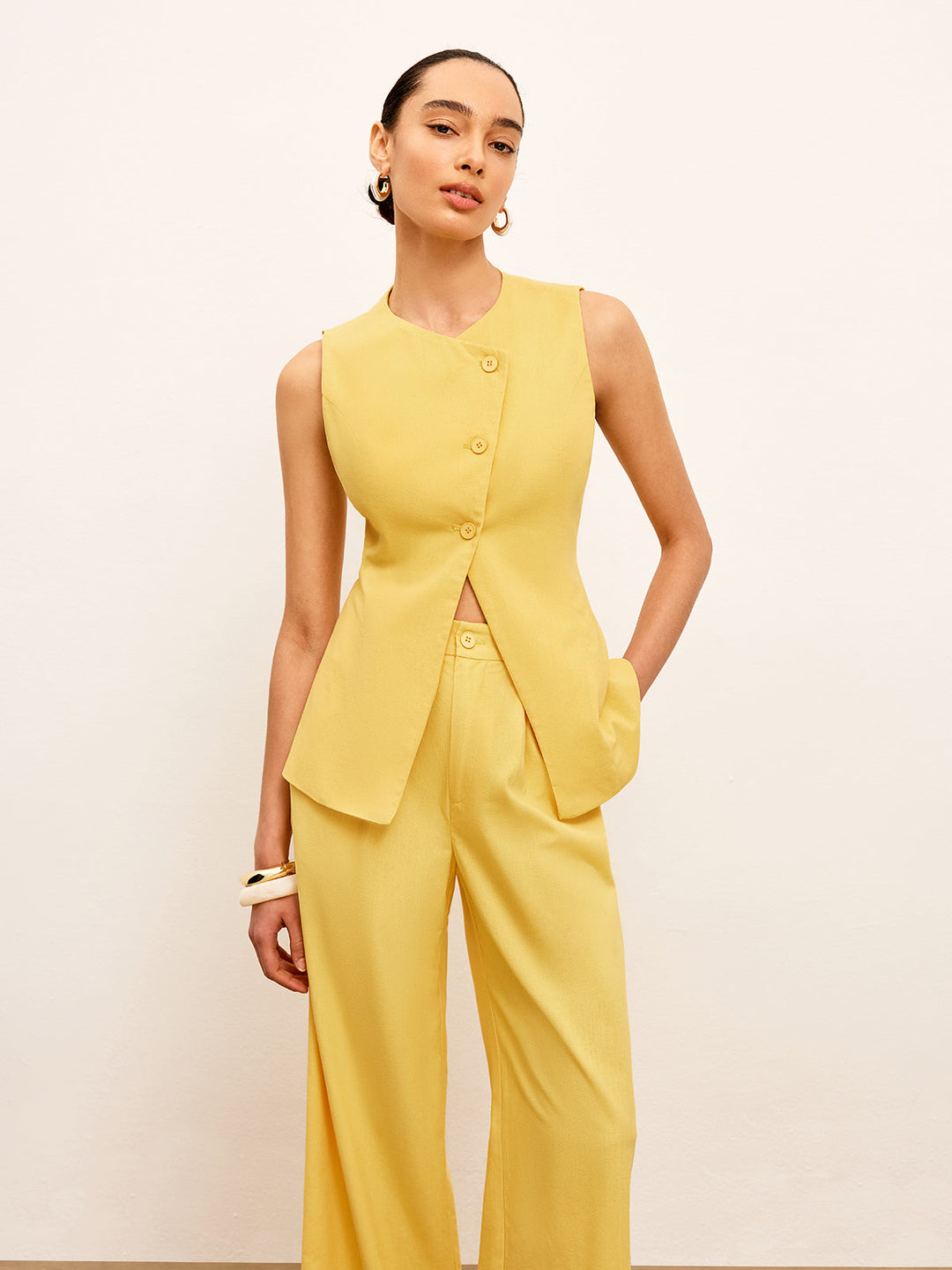 Pantalon Robe Mi-Taille en Lin et Coton