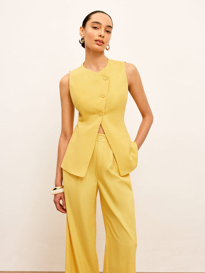 Pantalon Robe Mi-Taille en Lin et Coton
