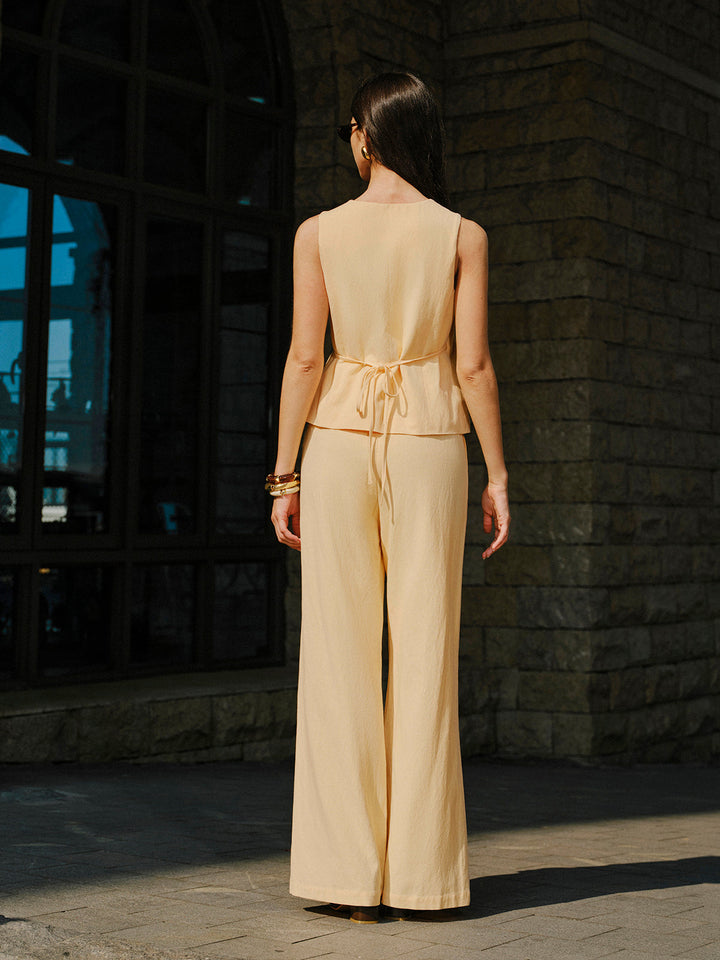 Ensemble haut et pantalon à nouer en coton et lin