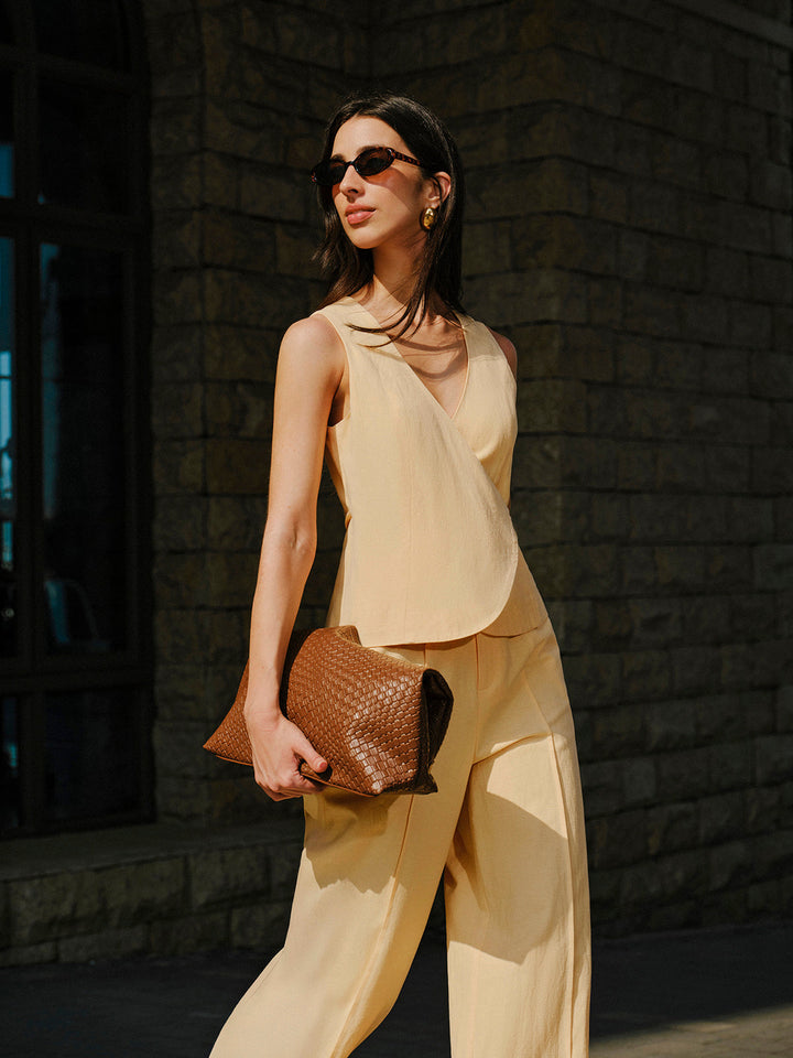 Ensemble haut et pantalon à nouer en coton et lin