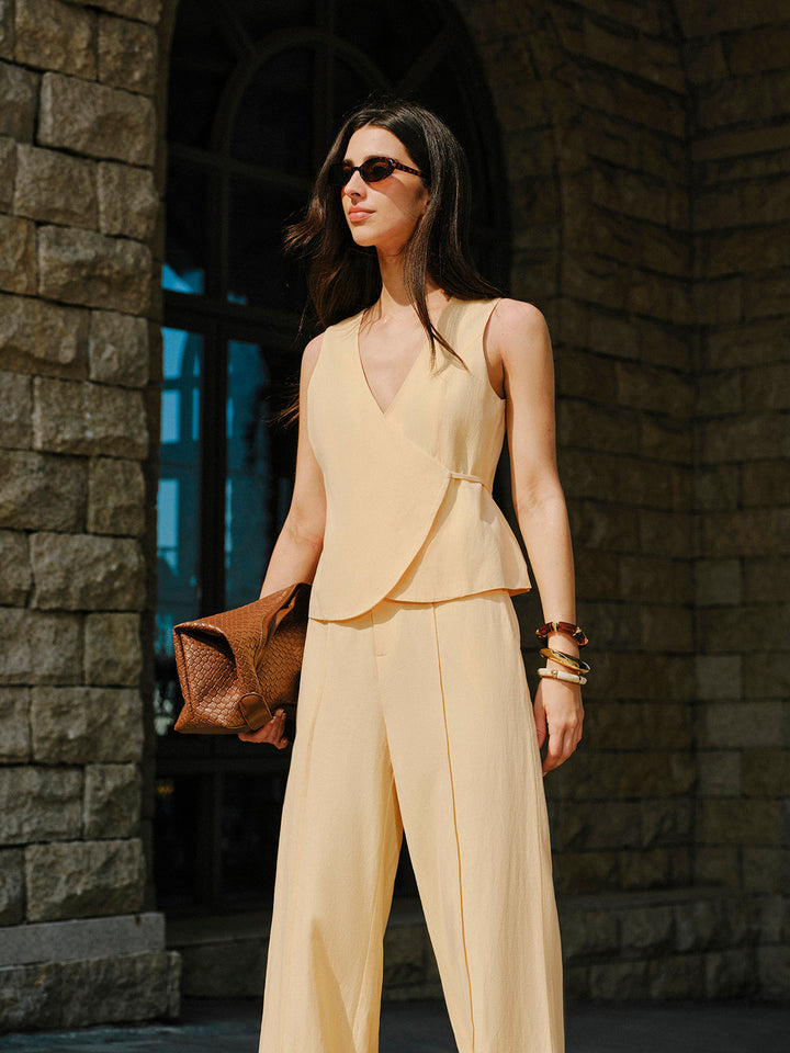 Ensemble haut et pantalon à nouer en coton et lin