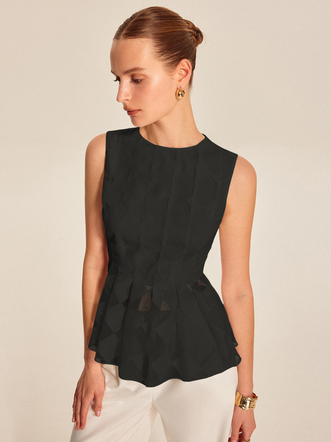 Haut Peplum Géométrique Semi-Transparent
