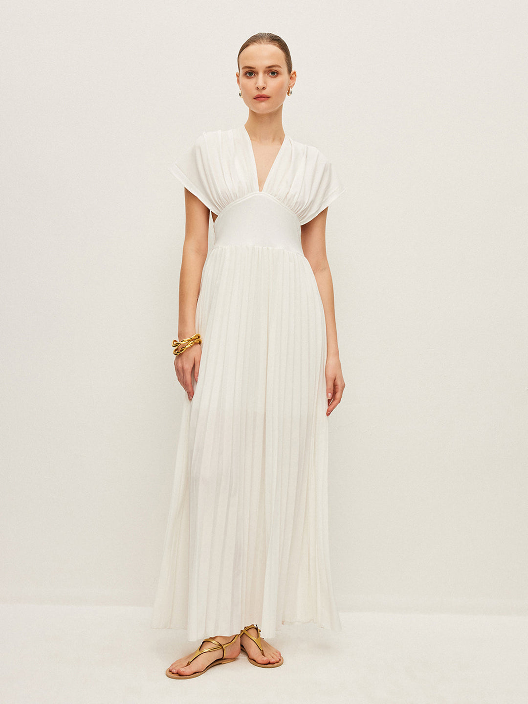 Robe à Manches Courtes Plissées