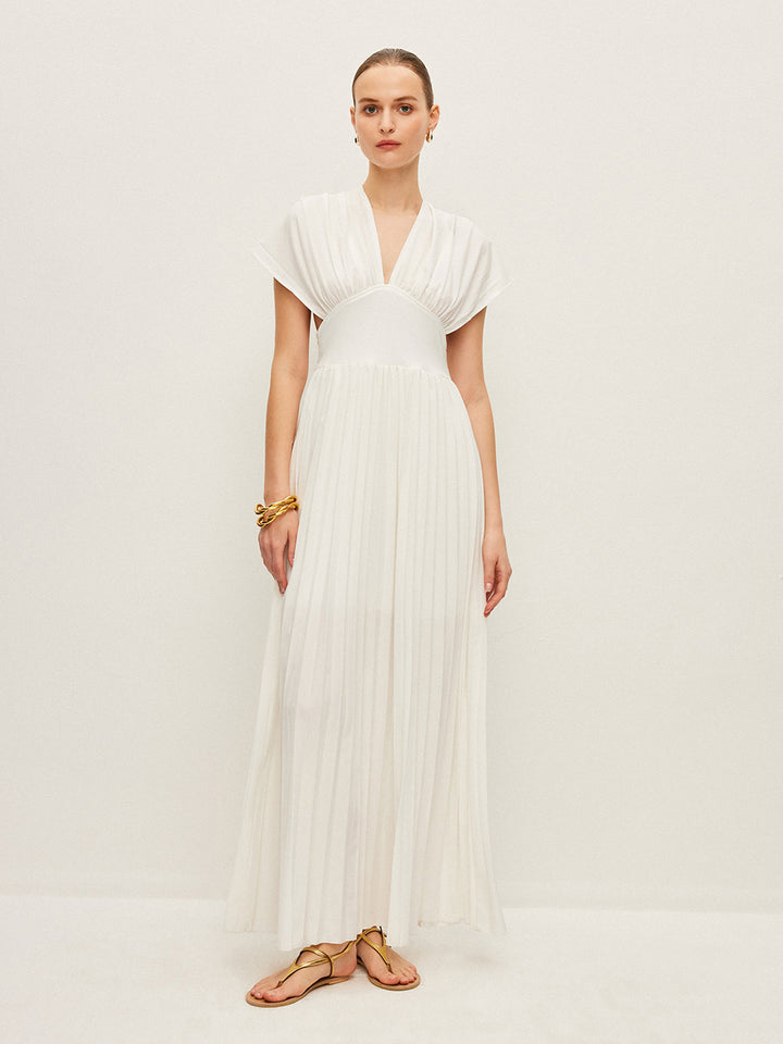 Robe à Manches Courtes Plissées