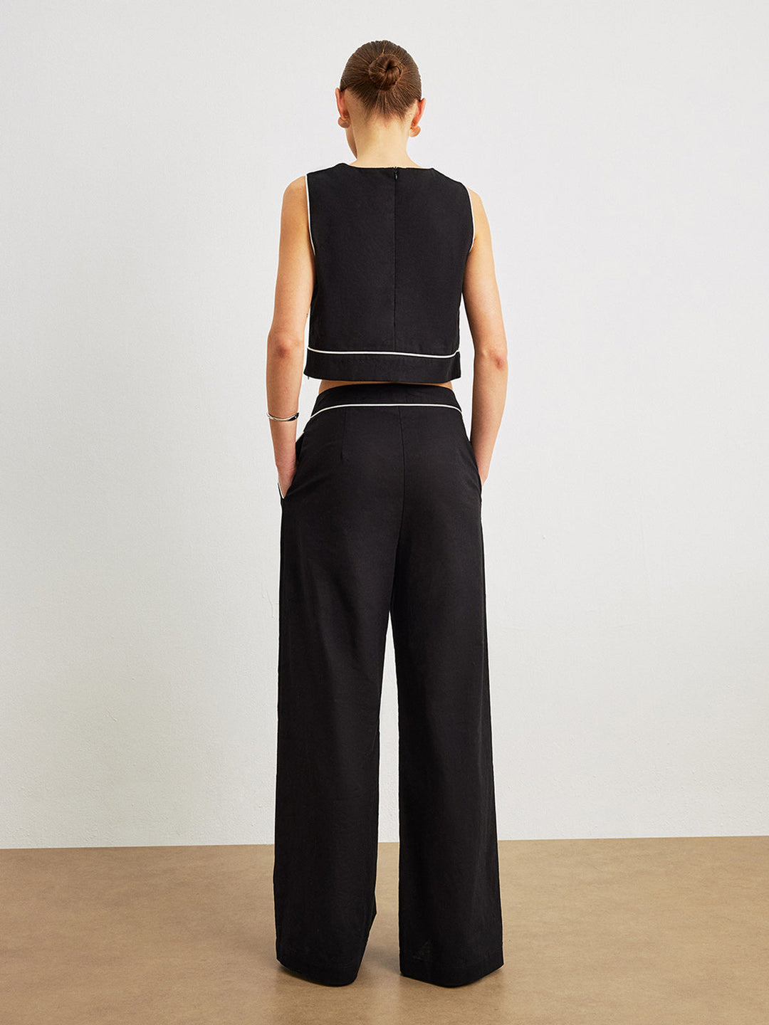 Ensemble pantalon en coton et lin avec poches