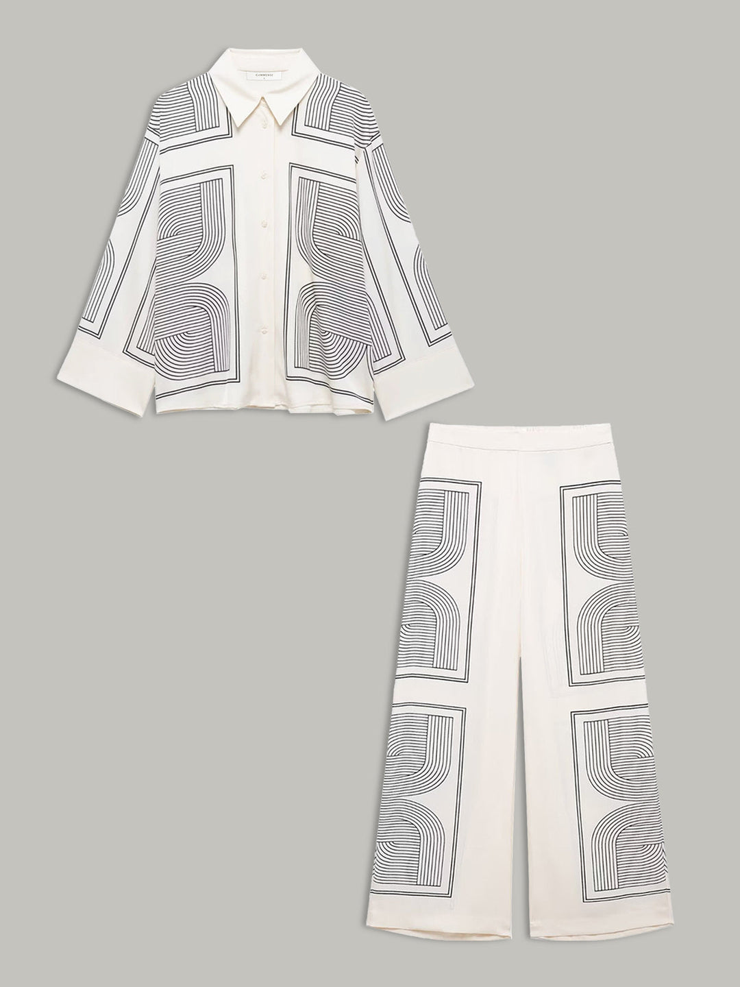 Pantalons Taille Mi-Haute Jambe Large à Imprimé Géométrique