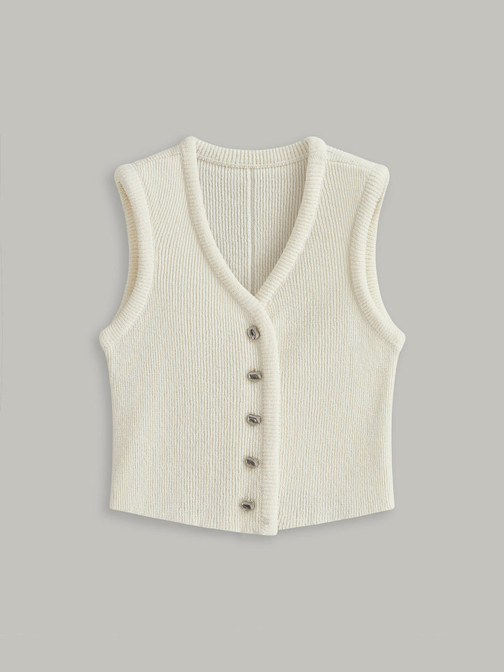 Gilet Pull Sans Manches Boutonné