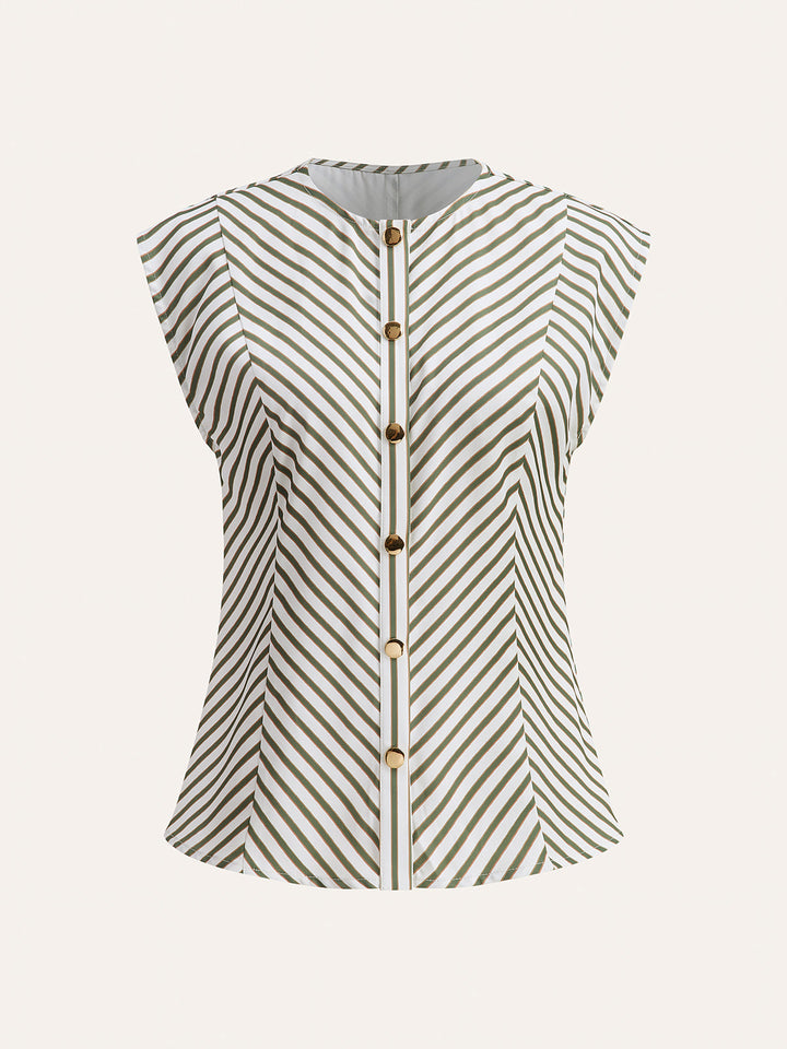 Chemise Métallique Rayée à Col Rond avec Ceinture