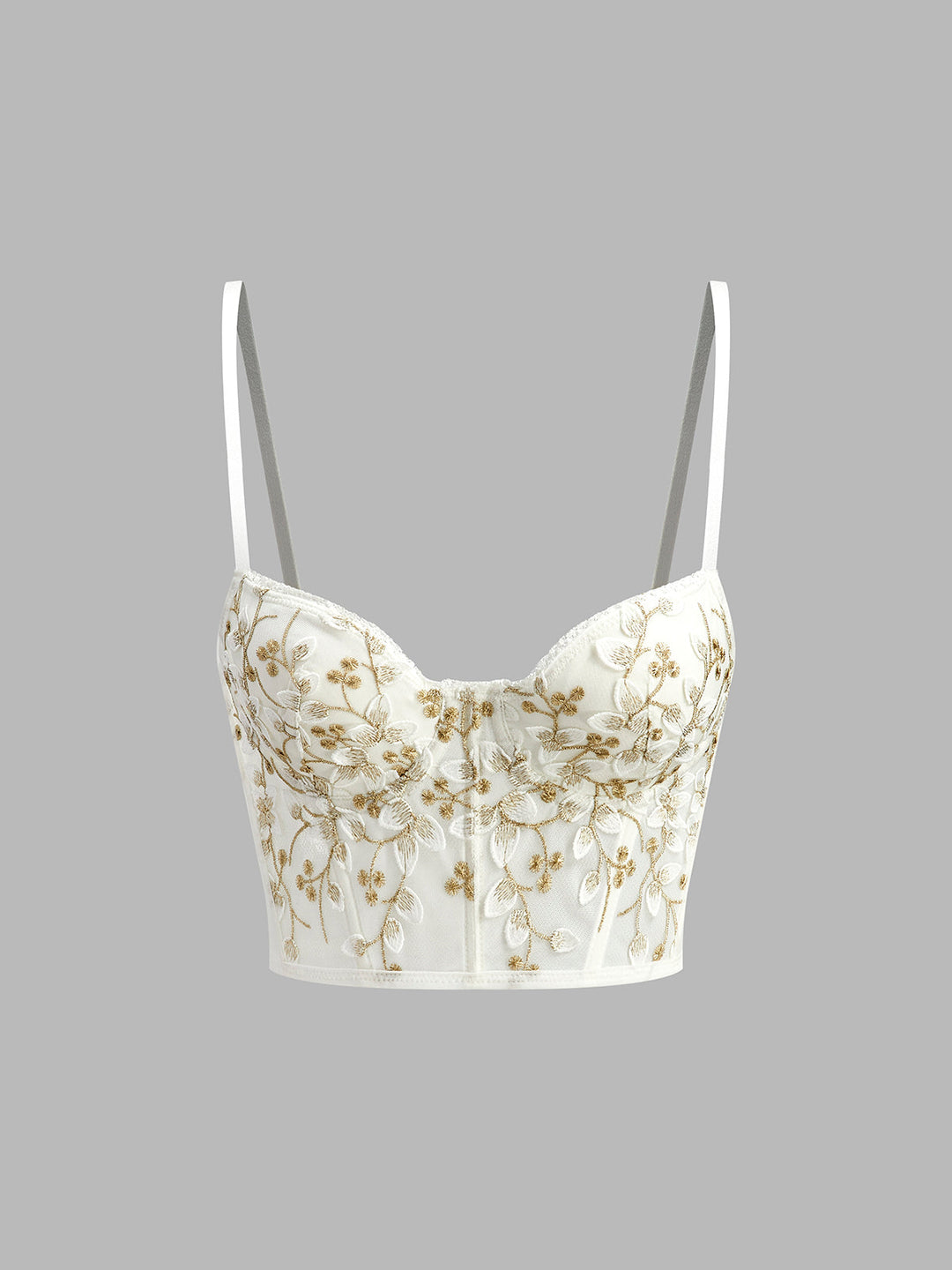 Top Corset Court en Dentelle Floquée Semi-Transparente