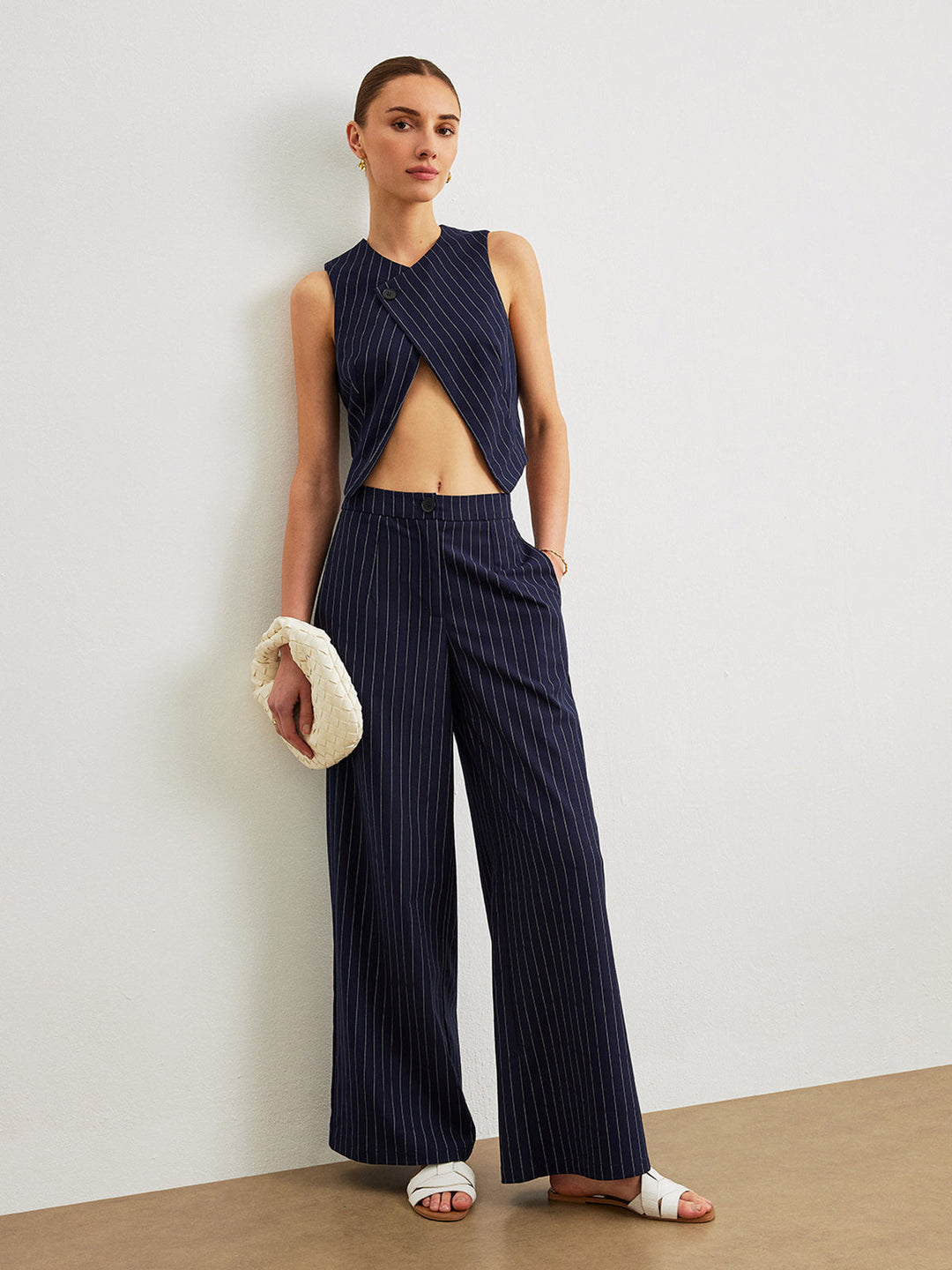 Ensemble Pantalon Pinstripe Avec Poches
