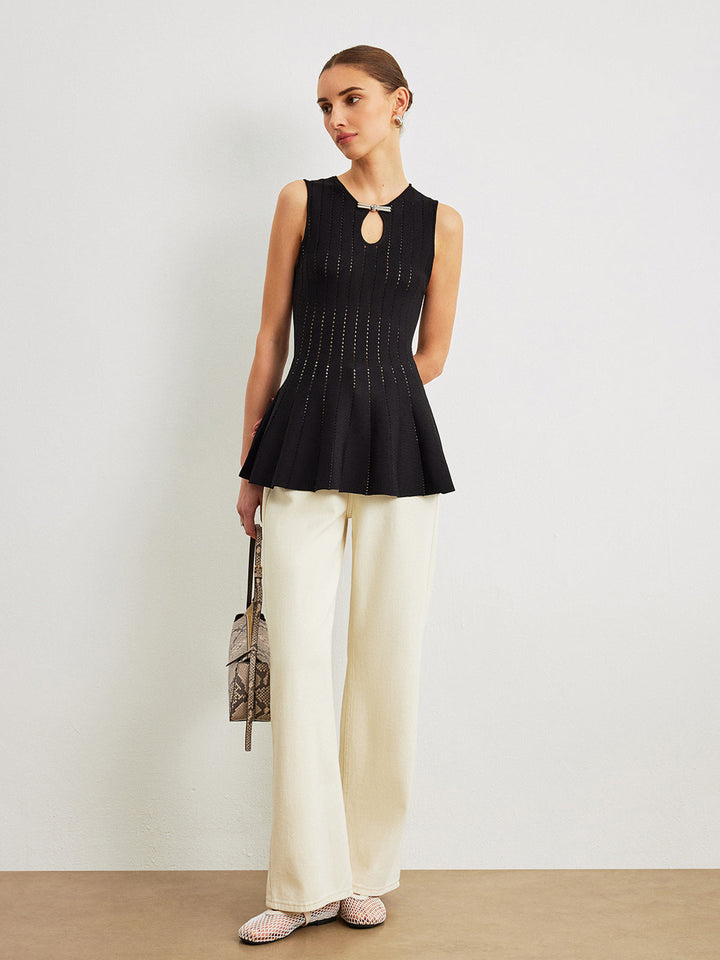 Haut Peplum Semi-Transparent en Tricot avec Détail Nœud