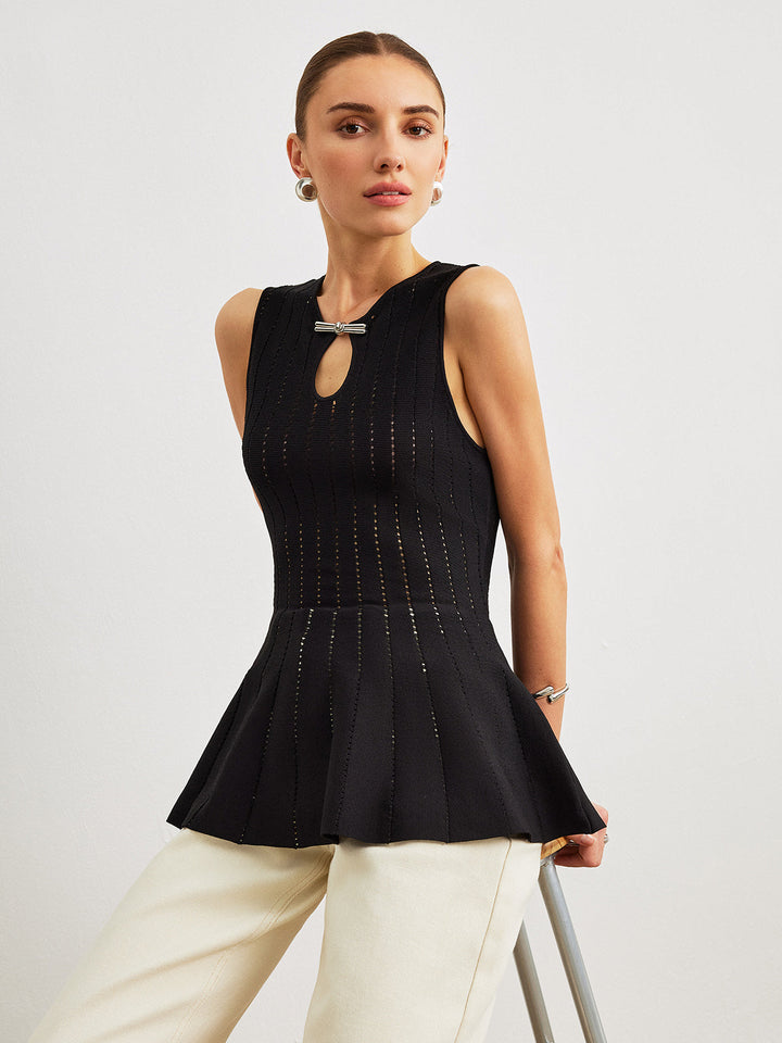 Haut Peplum Semi-Transparent en Tricot avec Détail Nœud