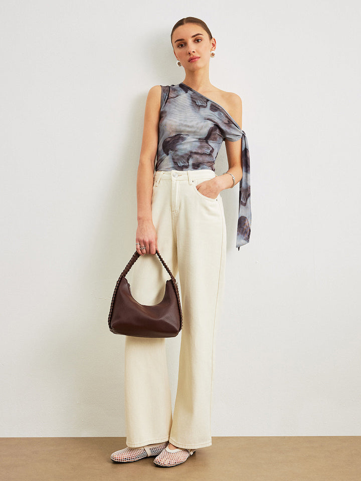 Blouse en maille à col asymétrique style bohème