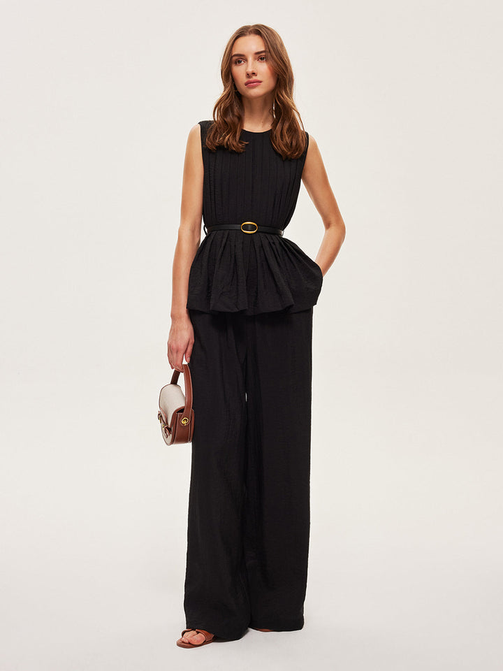 Ensemble Pantalon Large Ceinture Haut Peplum