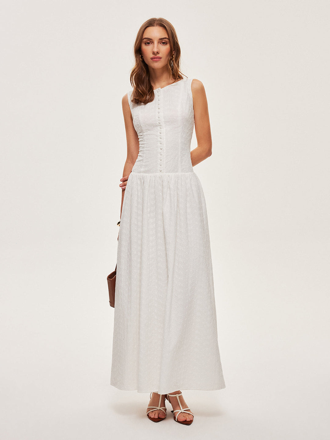 Robe sans manches en coton avec boutonnage sur le devant