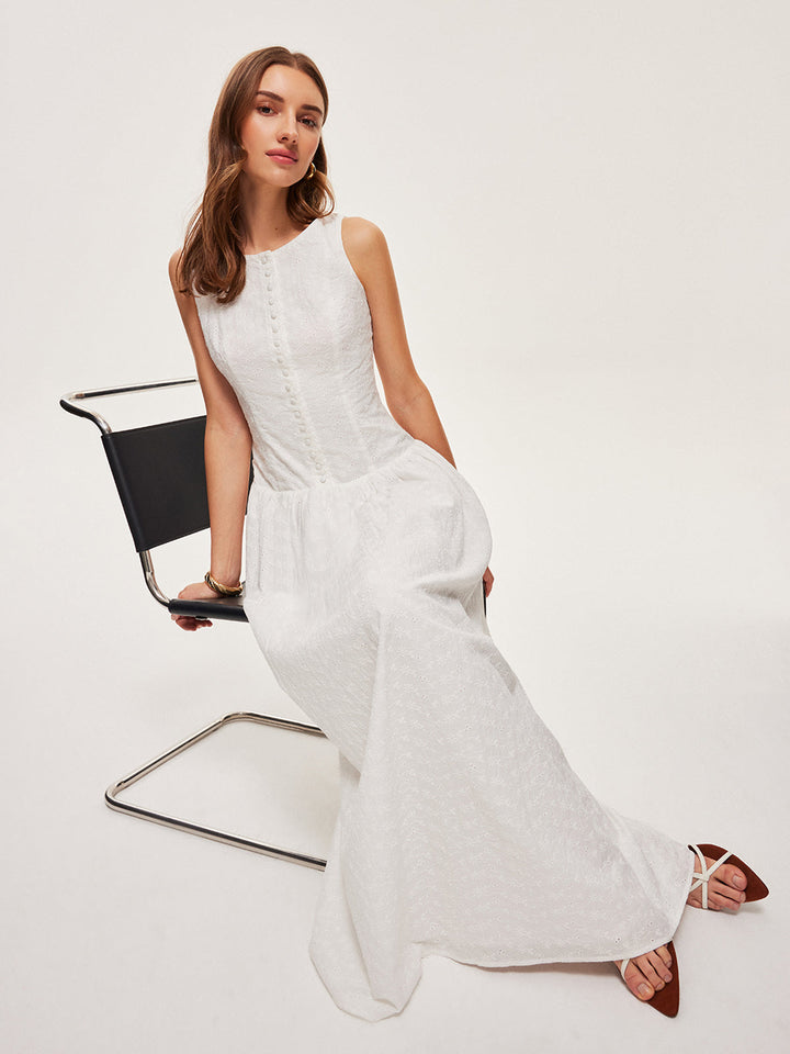 Robe sans manches en coton avec boutonnage sur le devant